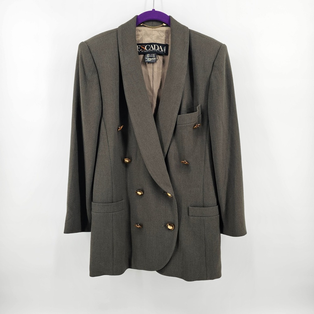 Escada Blazer Women 36 Olive Green Wool Blend Double Breasted Vintage W. Germany